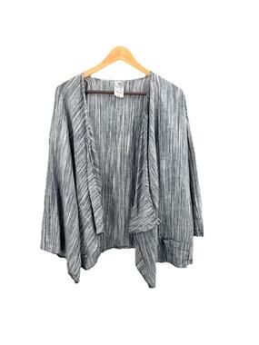 La Fixsun Open Front Cardigan Jacket Blue Striped Lagenlook Boxy Womens Small